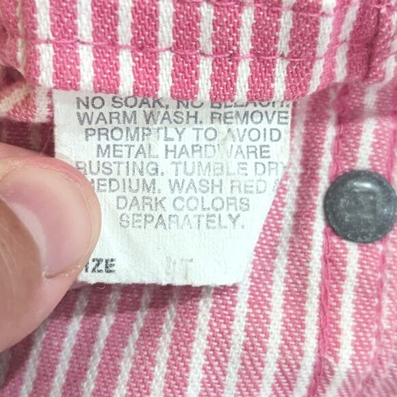 Vtg Oshkosh Bgosh Shortalls Girls Sz 2-3T Pink Engineer Stripe Classic 90s - Picture 4 of 4